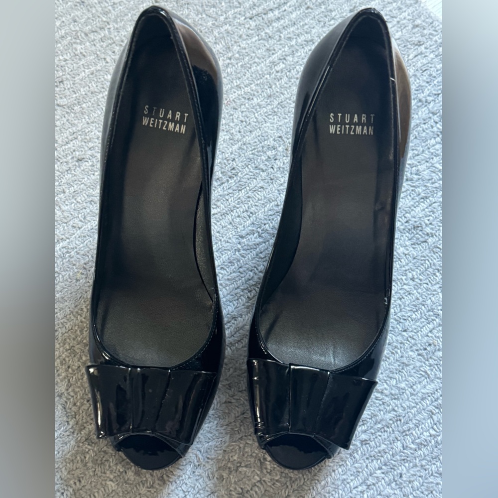 Stuart Weitzman peep toe black potent leather size 40 dress shoes